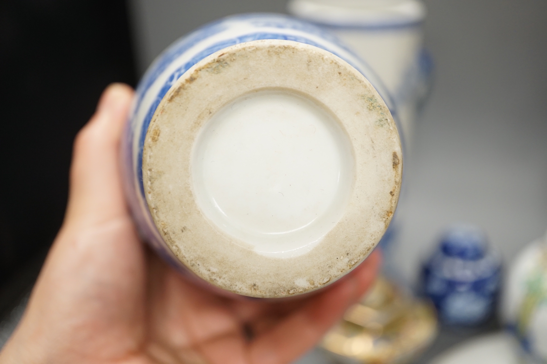 A group of 20th century Chinese and Japanese ceramics, including a blue and white circular plaque, 31 cm diameter